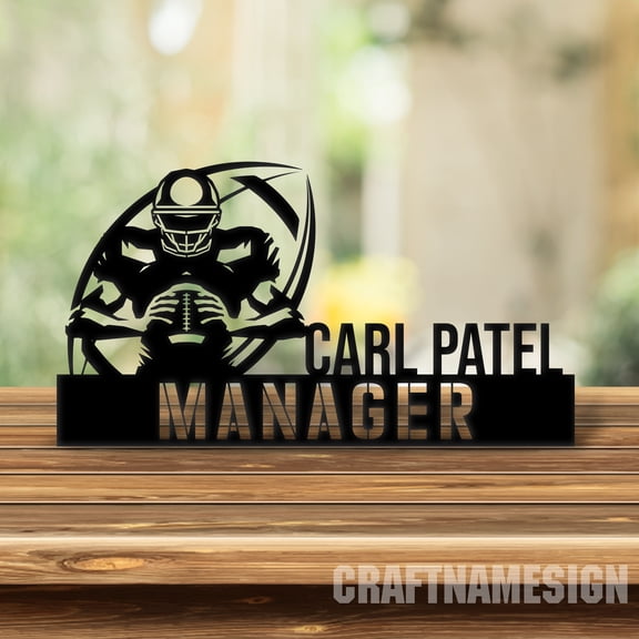 Craftnamesign Custom Wooden American Football Desk Name Plate, Football Player Metal Nameplate