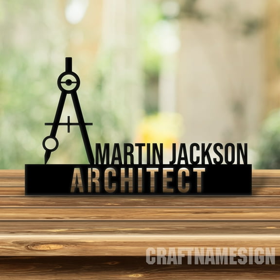 Craftnamesign Custom Wooden Architect Desk Name Plate, Architecture Metal Nameplate for desk
