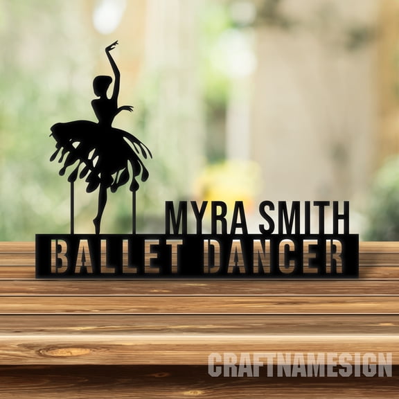 Craftnamesign Custom Wooden Ballet Dancer Desk Name Plate, Ballerina Metal Nameplate for desk