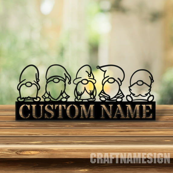 Craftnamesign Custom Wooden Christmas Gnome Desk Name Plate, Cute Gnome Metal Nameplate for desk