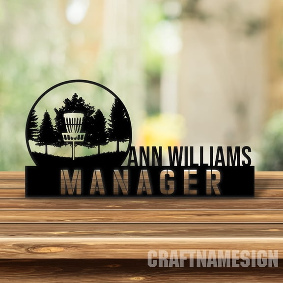 Craftnamesign Custom Wooden Disc Golf Desk Name Plate, Golfer Metal Nameplate for desk