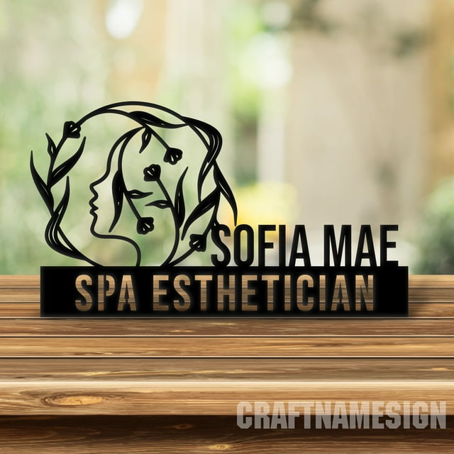Craftnamesign Custom Wooden Esthetician Desk Name Plate, Skin Therapist
