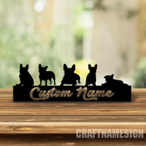 Craftnamesign Custom Wooden French Bulldog Desk Name Plate, Frenchies Mom Metal Nameplate for desk