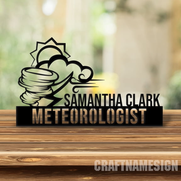 Craftnamesign Custom Wooden Meteorologist Desk Name Plate, Weather Forecasting Metal Nameplate