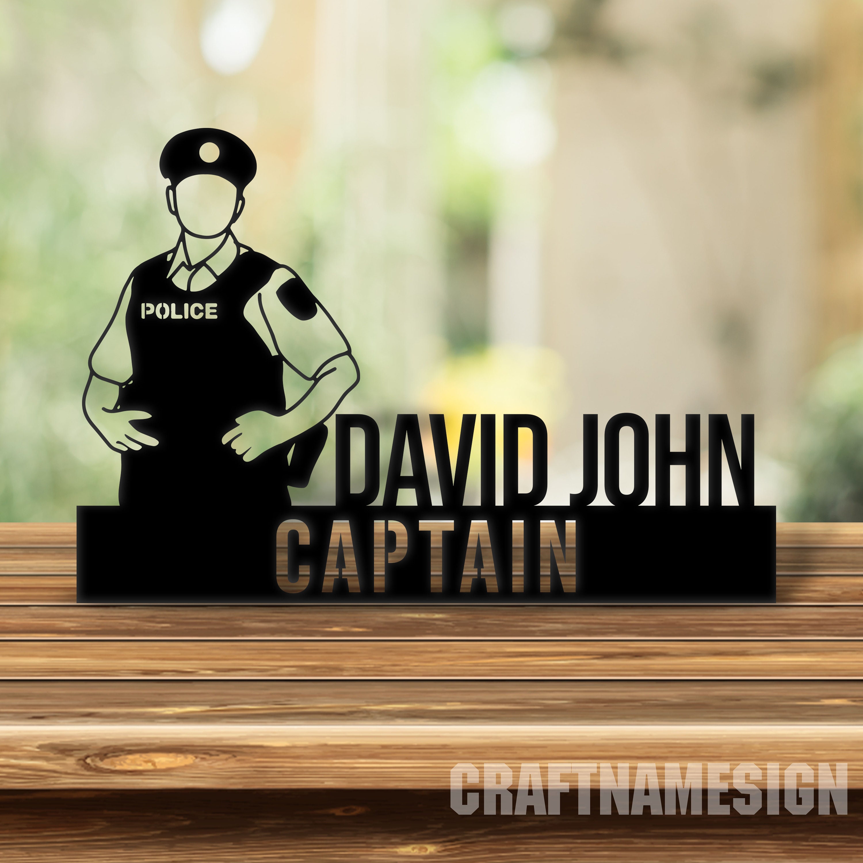 Craftnamesign Custom Wooden Police Desk Name Plate, Law Enforcement