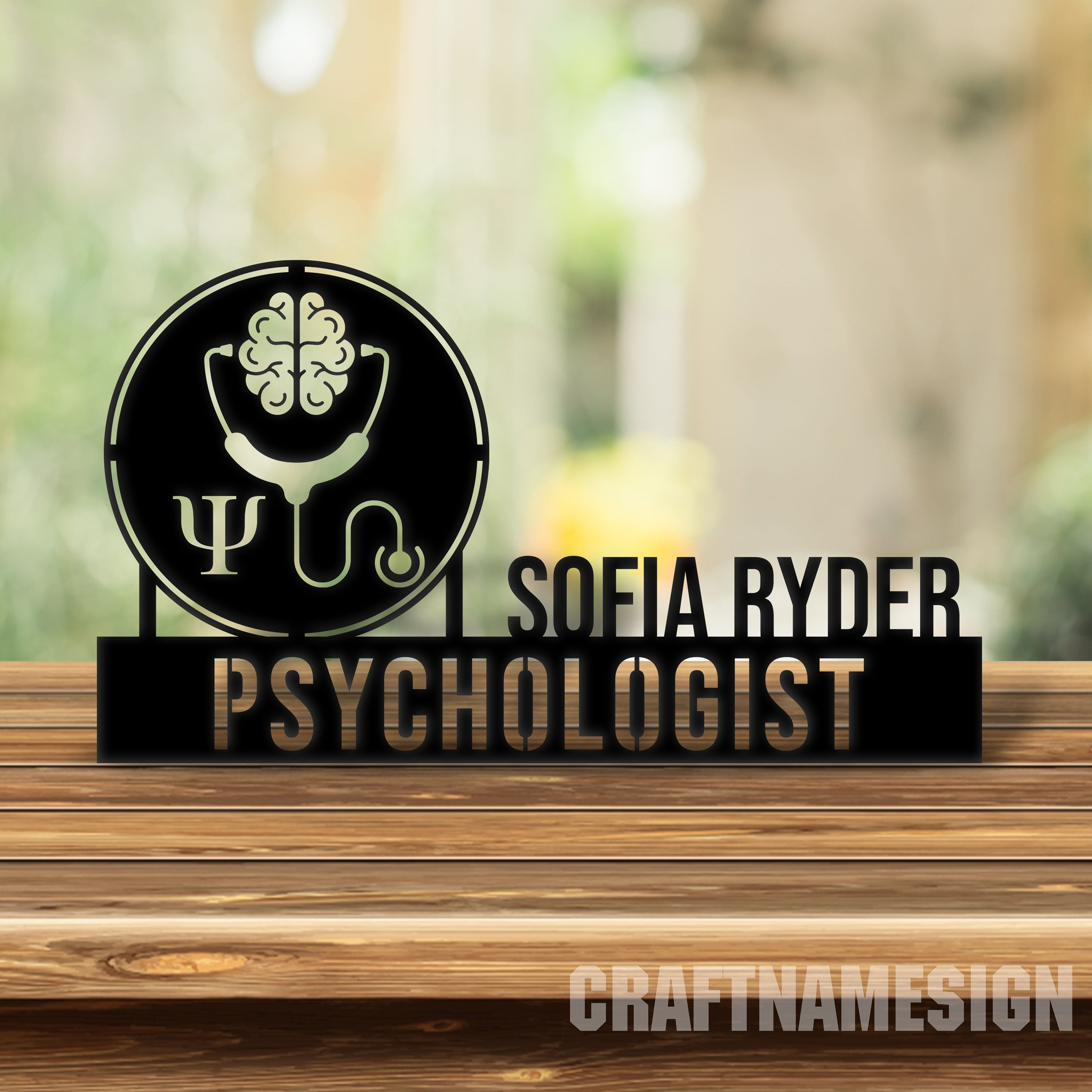 Craftnamesign Custom Wooden Psychologist Desk Name Plate, Therapist