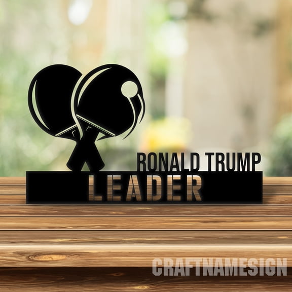 Craftnamesign Custom Wooden Racket Table Tennis Player Desk Name Plate, Ping Pong Metal Nameplate