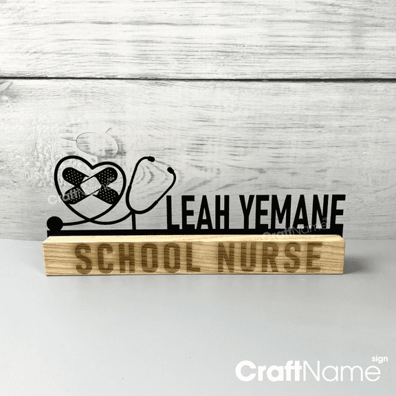Craftnamesign Custom Wooden School Nurse Desk Name Plate 8 inch, Nurse Metal Nameplate for Desk
