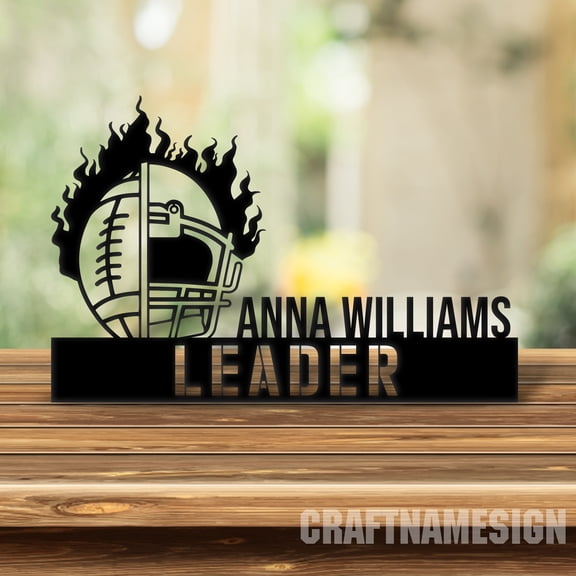 Craftnamesign Custom Wooden US Football Desk Name Plate, Football Player Metal Nameplate for desk