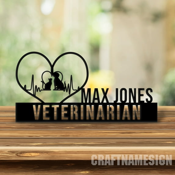 Craftnamesign Custom Wooden Veterinarian Desk Name Plate, Vet Tech Metal Nameplate for desk