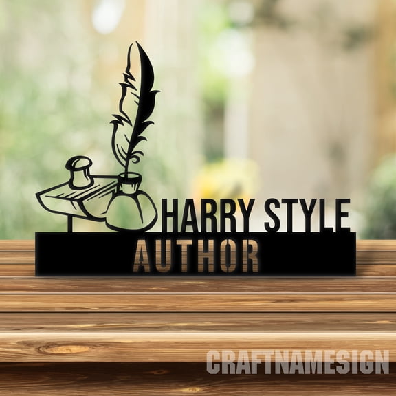Craftnamesign Custom Wooden Writer Desk Name Plate, Writing Author Metal Nameplate, Office Decor