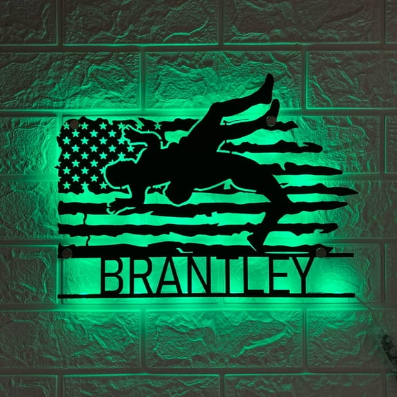 Craftnamesign Custom Wrestler Metal Wall Art LED Light, Personalized Arm Wrestling Name Sign