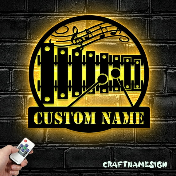 Craftnamesign Custom Xylophone Musical Instrument Metal Wall Art LED Light
