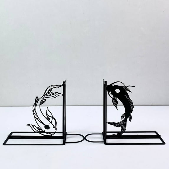 Craftnamesign Custom Ying Yang Koi Fish Metal Bookend, Koi Fish Book Stoppers for Library Office