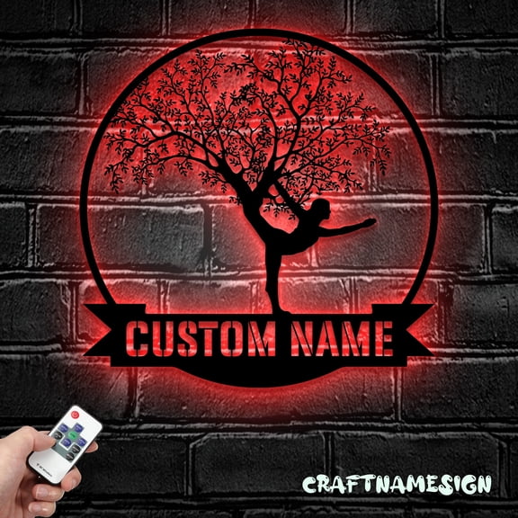 Craftnamesign Custom Yoga Tree Of Life Metal Wall Art Led Light, Personalized Yoga Lover Name Sign