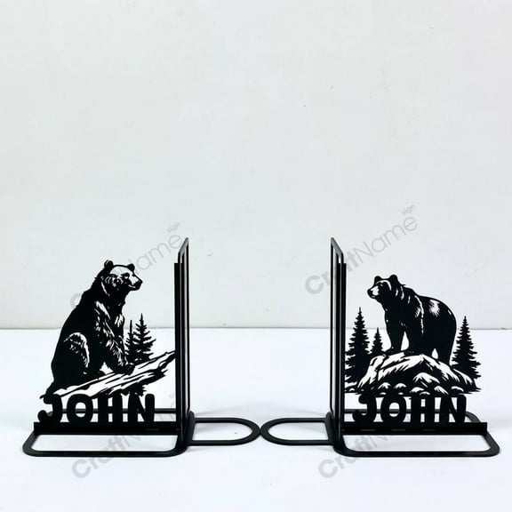 Craftnamesign Customized Bear Metal Bookends For Shelves, Wild Animal Table Bookshelf Decor