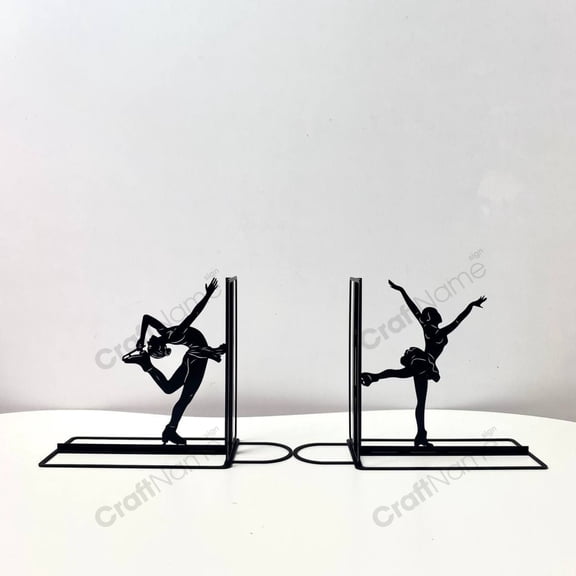 Craftnamesign Customized Ice Skating Metal Bookends, Figure Skater Sport Table Sign Decor