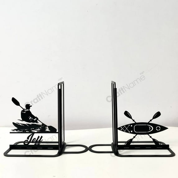 Craftnamesign Customized Kayaking Metal Bookends, Kayak Bookshelf Home Decor, Book Lover Gift