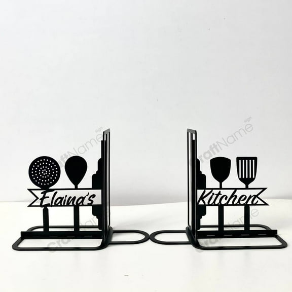 Craftnamesign Customized Kitchen Metal Bookends, Chef Name Sign Table Bookshelf Decor