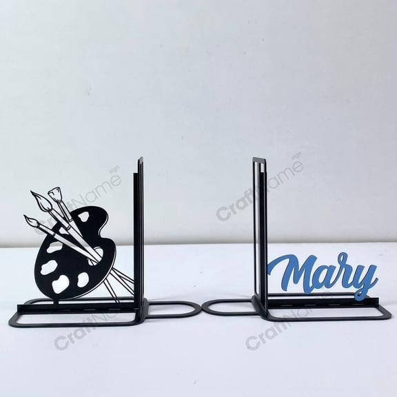 Craftnamesign Customized Painting Artist Metal Bookends, Painter Name Book Stoppers for Office