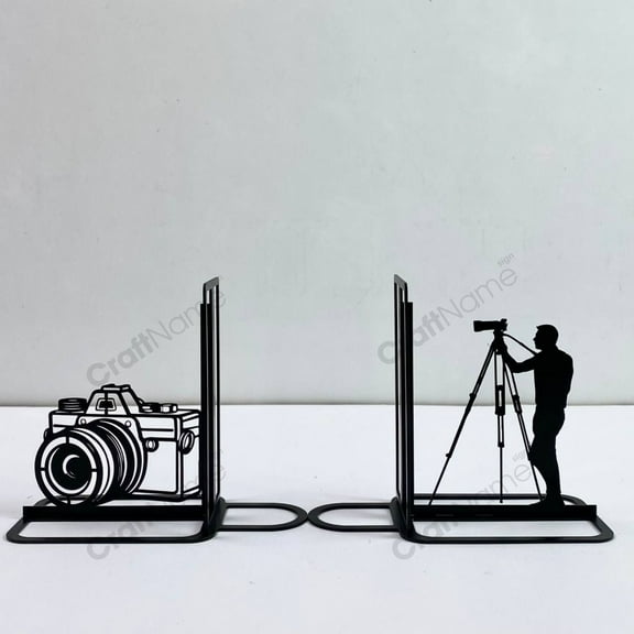 Craftnamesign Customized Photographer Metal Bookends For Shelves, Book Shelf Holder, Book Stand