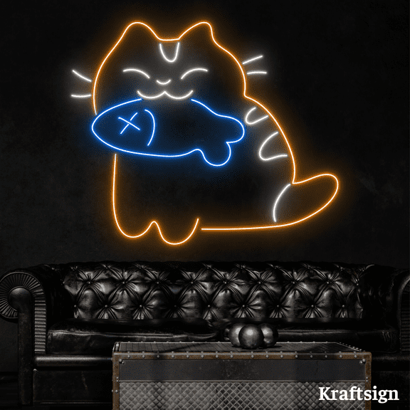 Craftnamesign Cute Cat Neon Sign, Kids Room Decor, Cat Wall Art, Cat Decor