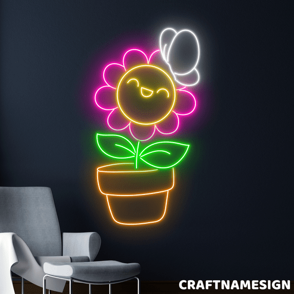Craftnamesign Cute Daisy Neon Sign, Living Room Wall Art, Store Wall Decor
