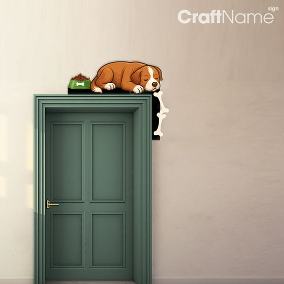 Craftnamesign Cute Dog Door Corner Metal Wall Art, Kids Bedroom Door Decoration, Pet Lover Gifts