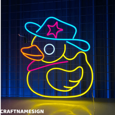 Craftnamesign Cute Duck Cowboy Neon Sign, Cowboy Wall Decor, Kids Room Wall Art