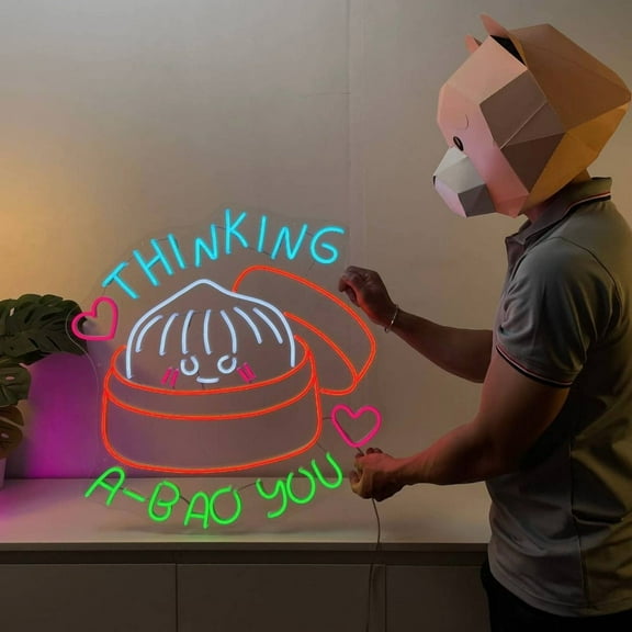 Craftnamesign Cute Dumpling Neon Light For Wall Decor, Chinese Dumpling Store Led Sign Wall Art