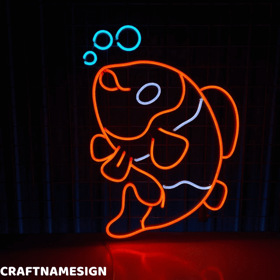Craftnamesign Cute Fish Neon Sign, Dining Room Wall, Store Shop Led Light Wall Decor
