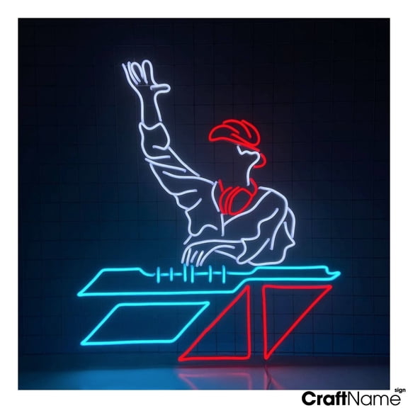 Craftnamesign DJ Neon Light Up, Music Player Wall Art, Music Bar LED Sign Decor