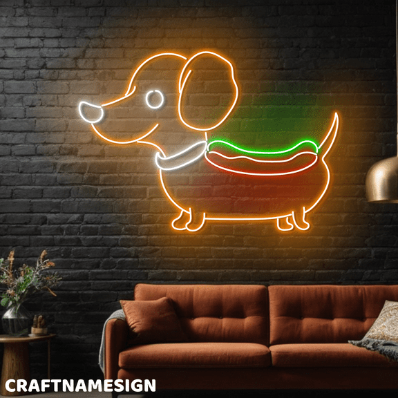 Craftnamesign Dachshund Hot Dog Neon Sign For Wall Decor, Hot Dog Store LED Wall Art