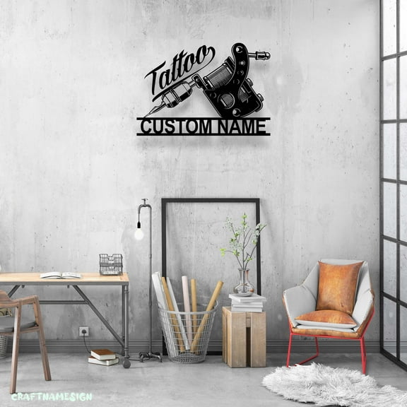 Craftnamesign Custom Ink Studio Metal Wall Art LED Light, Personalized Tattoo Artist Name Sign