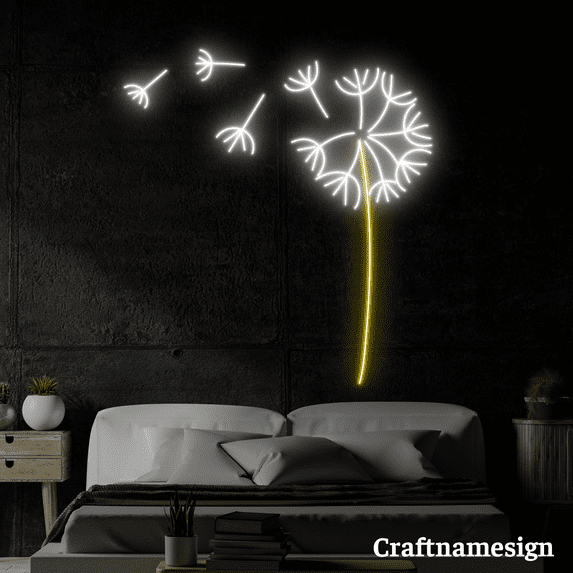 Craftnamesign Dandelion Flower Neon Sign for Bedroom Kid Room Living Room Wall Art