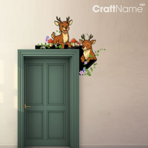 Craftnamesign Deer Door Corner Metal Wall Art, Kids Bedroom Door Decoration, Merry Christmas Gift