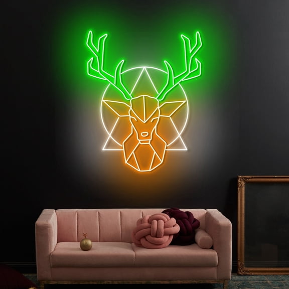 Craftnamesign Deer Geometric Neon Light, Deer Head LED Sign Decor, Deer Hunting Sign Wall Art