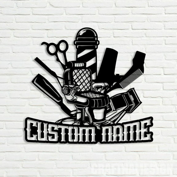 Craftnamesign Custom Barber Shop Metal Wall Art LED Light, Personalized Hairdresser Name Sign