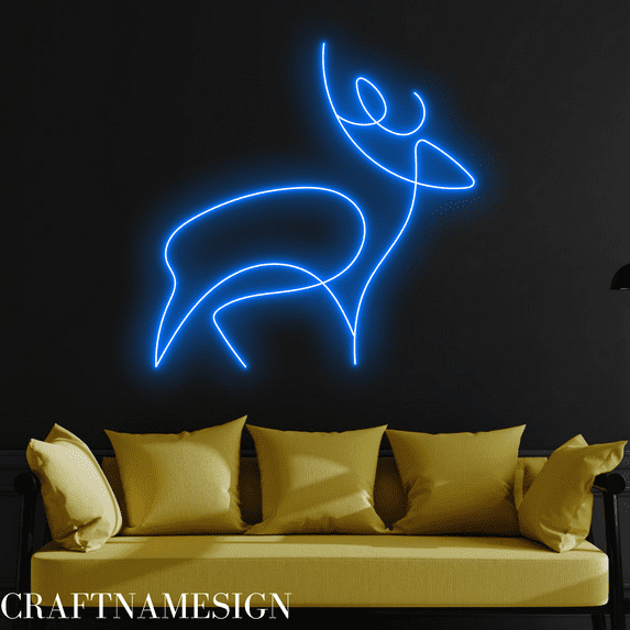 Craftnamesign Deer Line Art Neon Sign for Bedroom Shop Wall Decor