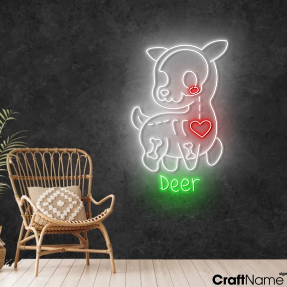 Craftnamesign Deer Skeleton Neon Light Up Sign Wall Art For Halloween Home Decor