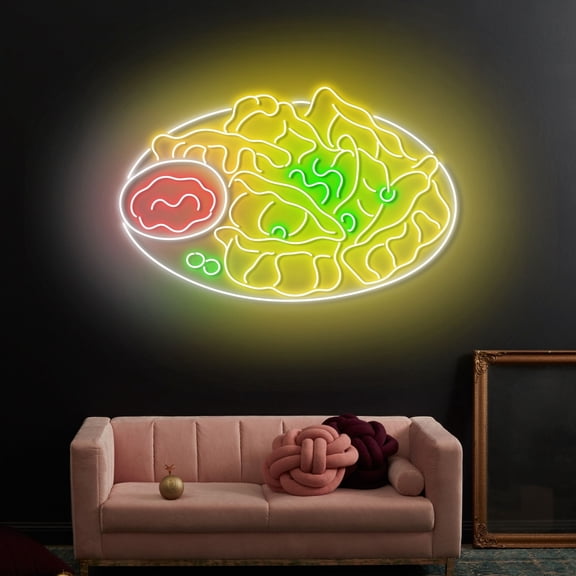 Craftnamesign Dim Sum Dish Neon Art Signboard Decor, Chinese Dumpling Led Light Wall Art