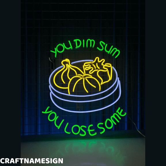 Craftnamesign Dimsum Led Sign, Chinese Restaurant Wall Art, Dumpling Store Decor