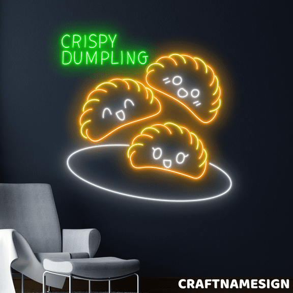 Craftnamesign Dimsum Led Sign, Crisply Dumpling Wall Art, Chinese Restaurant Wall Decor