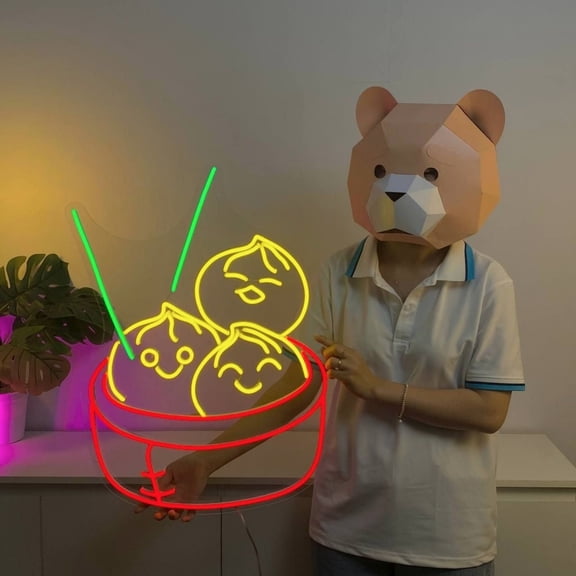 Craftnamesign Dimsum Neon Sign Wall Art, Chinese Dumpling Led Light Signage For Wall Decor