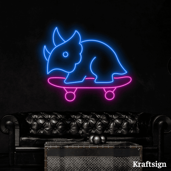 Craftnamesign Dinosaur Skateboard Neon Sign,Kid Room Decor,Skate Shop Sign