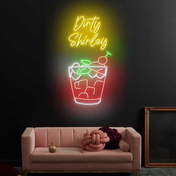 Craftnamesign Dirty Shirley Neon Light, Dirty Shirley Cocktail Led Sign, Cocktail Bar Wall Art
