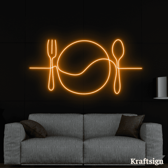 Craftnamesign Dish Fork Spoon Neon Sign, Restaurant Decor, Kitchen Art