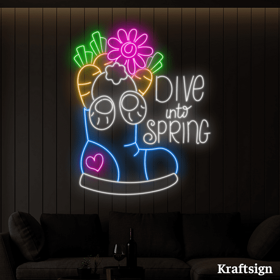 Craftnamesign Dive Into Spring Neon Sign, Easter Day Decor, Kid Room Decor