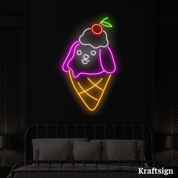 Craftnamesign Dog Ice Cream Neon Sign, Ice Cream Shop Signage, Shop Decor