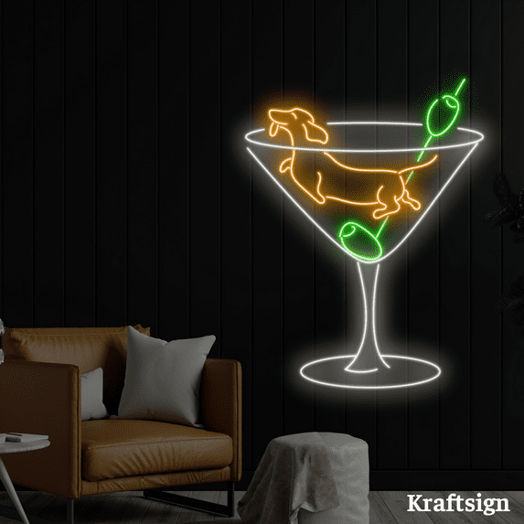 Craftnamesign Dog In Cocktail Neon Sign, Cocktail LED Sign, Bar Club Decor